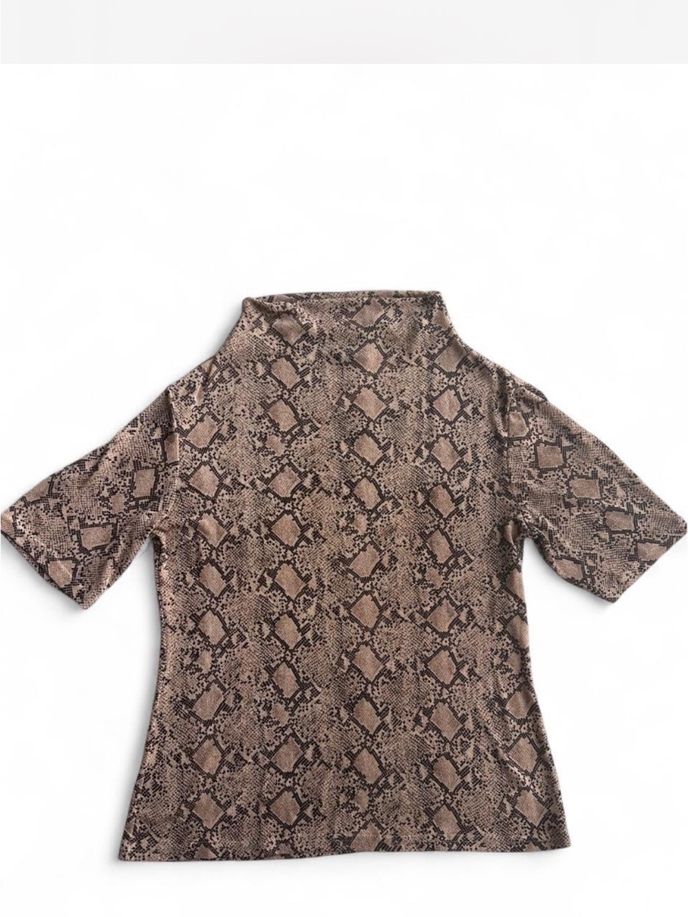 Vintage Y2k Snake Print Short Sleeve Mock Neck Top - Brown